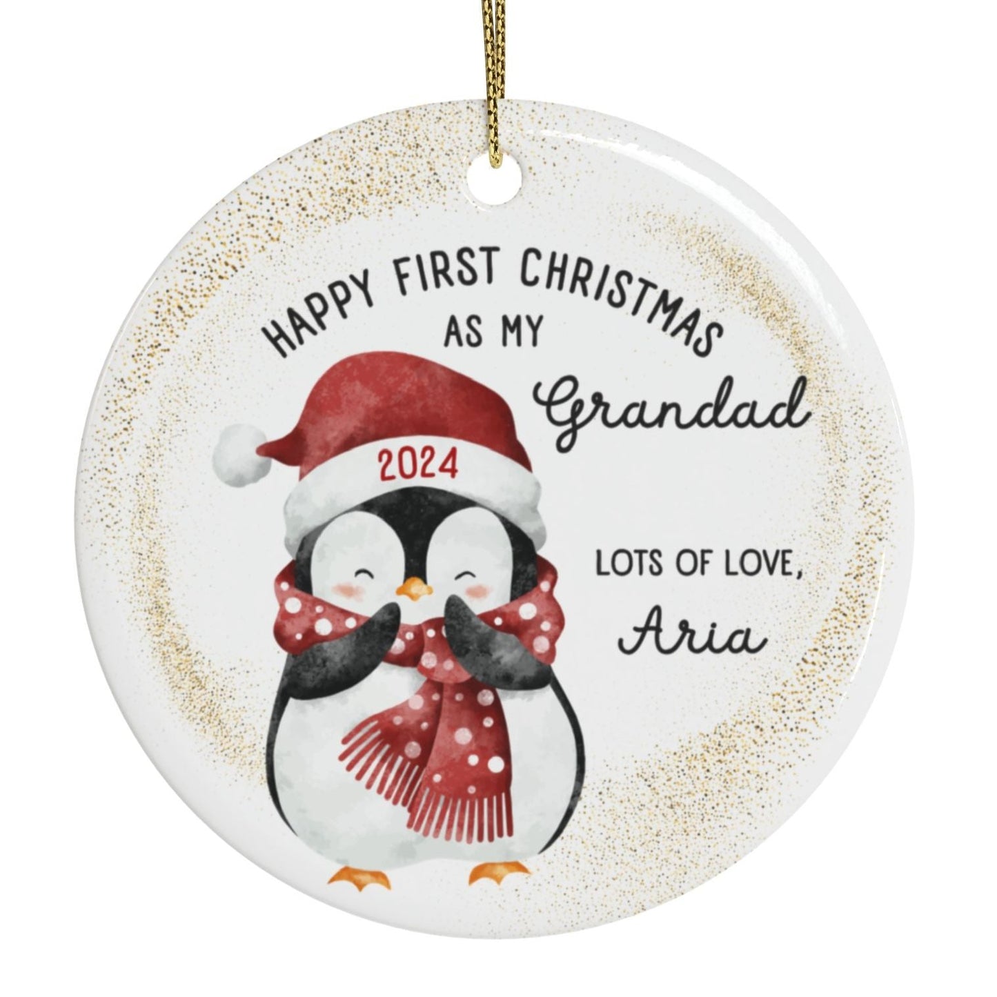 Personalised "First Christmas as My Grandad" Ceramic Tree Ornament -  white background Mockup