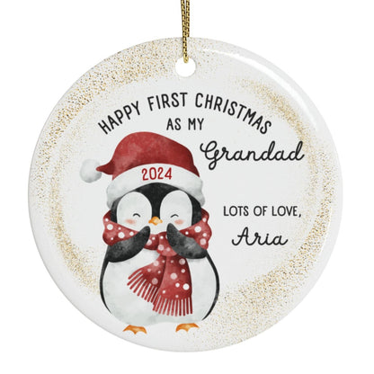 Personalised "First Christmas as My Grandad" Ceramic Tree Ornament -  white background Mockup