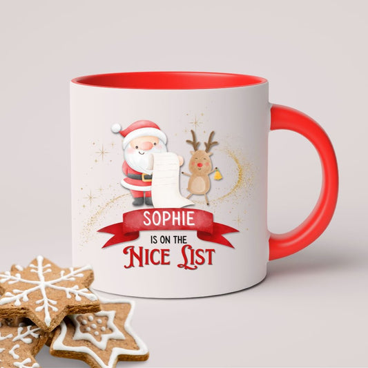 Personalised 'On The Nice List' Two-Tone Novelty Mug