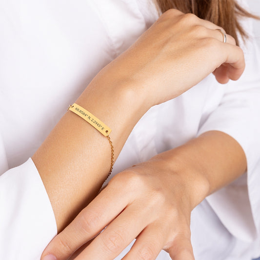 Custom 'Coordinates' Bracelet - Engraved Location Keepsake - Personalised Jewellery Gift