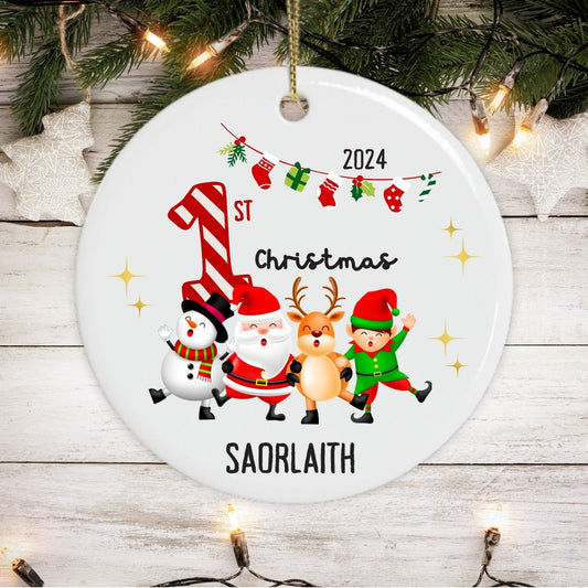 Personalised Baby's First Christmas Tree Ornament - Cute Christmas Characters Design - festive mockup