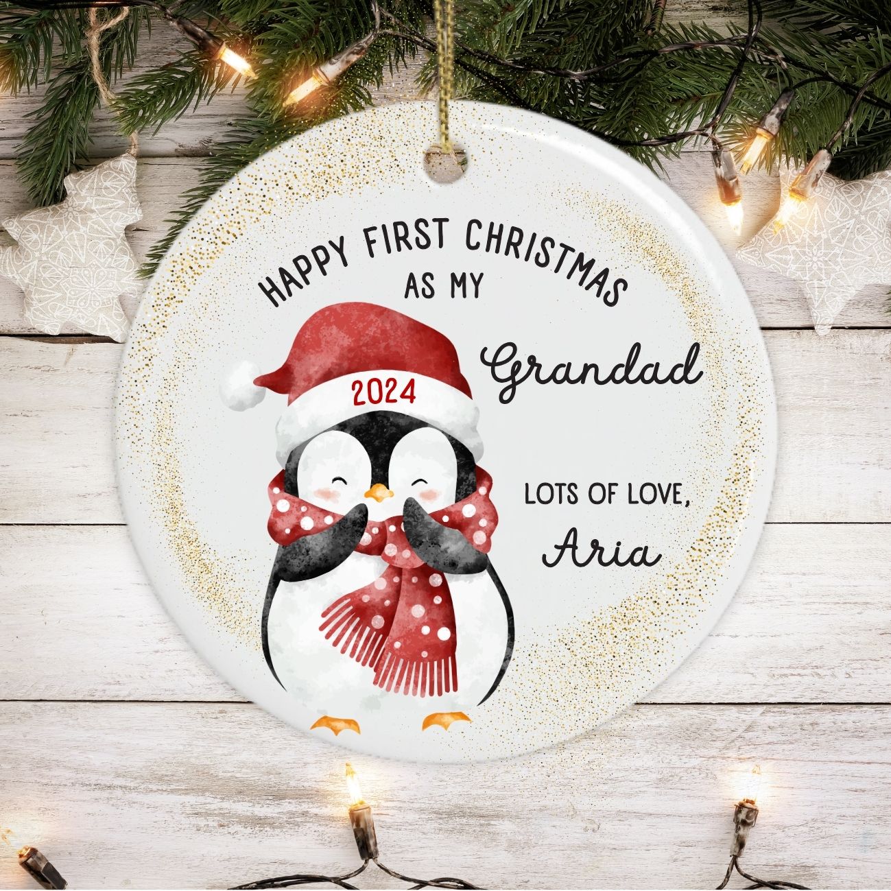 Personalised "First Christmas as My Grandad" Ceramic Tree Ornament -  Mockup
