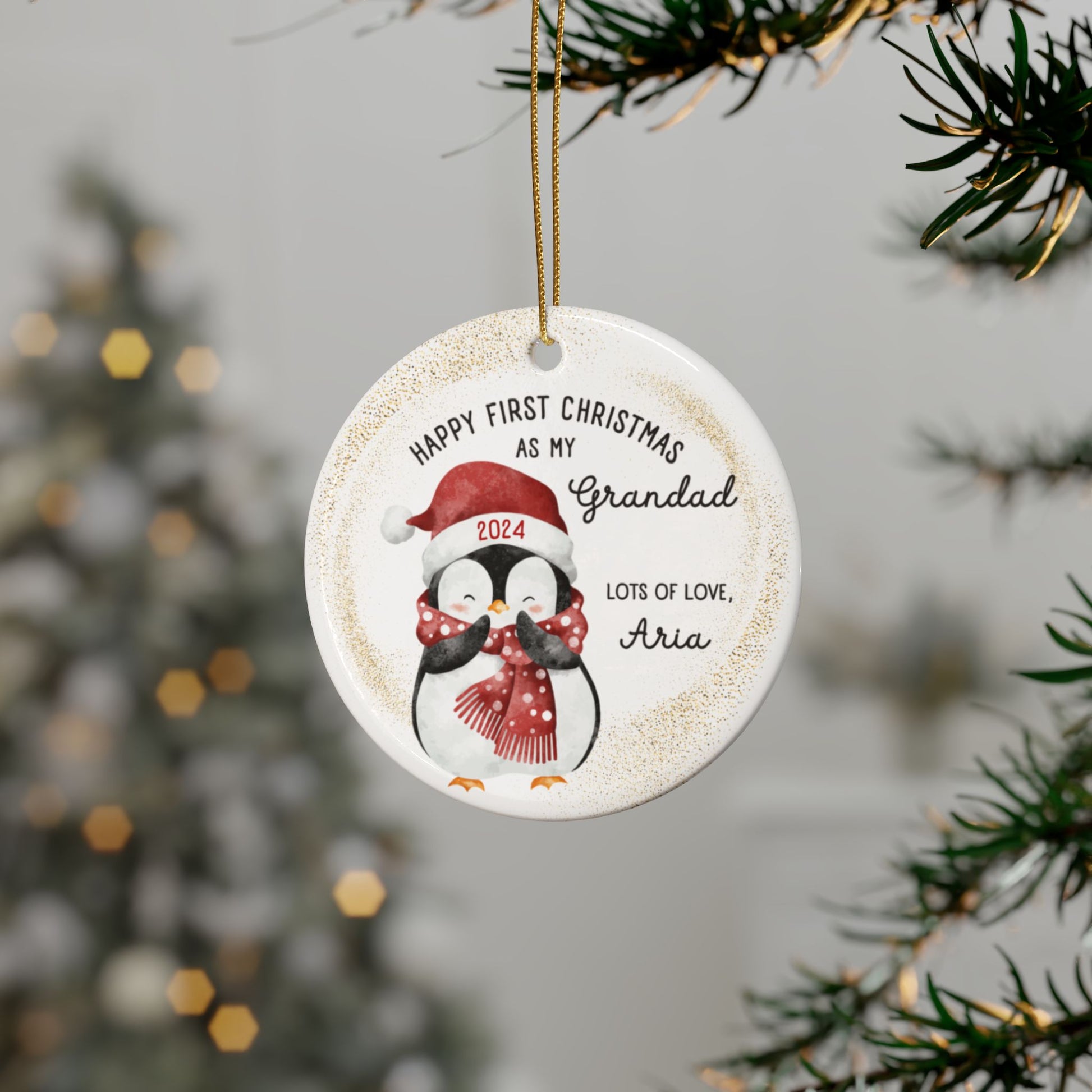 Personalised "First Christmas as My Grandad" Ceramic Tree Ornament mockup