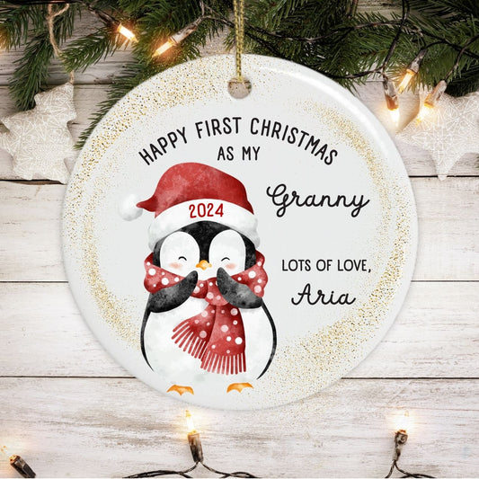 Personalised "First Christmas as My Granny" Ceramic Tree Ornament - mockup