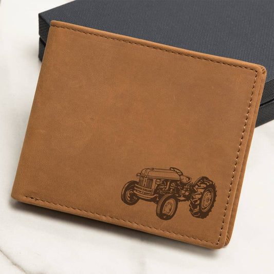 Vegan Tan Leather Wallet - Vintage Tractor Design - Unique Irish Gift For Him