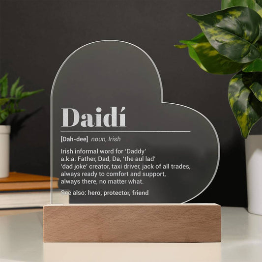 'Daidí Definition' Father's Day Gift for Dad - Engraved Acrylic Heart - Unique Irish Language Keepsake