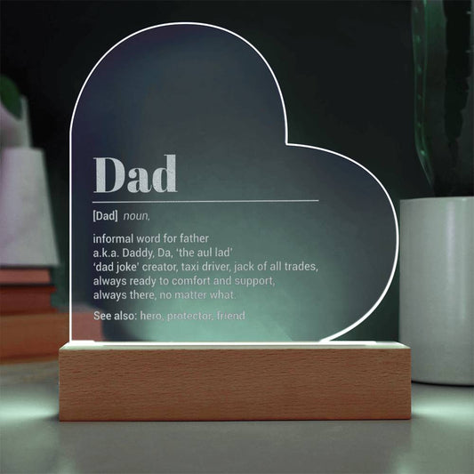 'Dad Definition' Father's Day Gift for Dad - Engraved Acrylic Heart - Unique Irish Keepsake