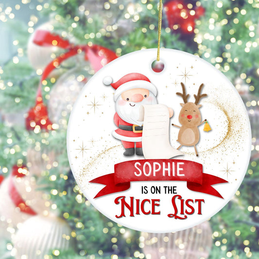 Personalised Kid's 'On The Nice List' Tree Ornament - Cute Christmas Tree Decor - Personalised Christmas Gift For Kids