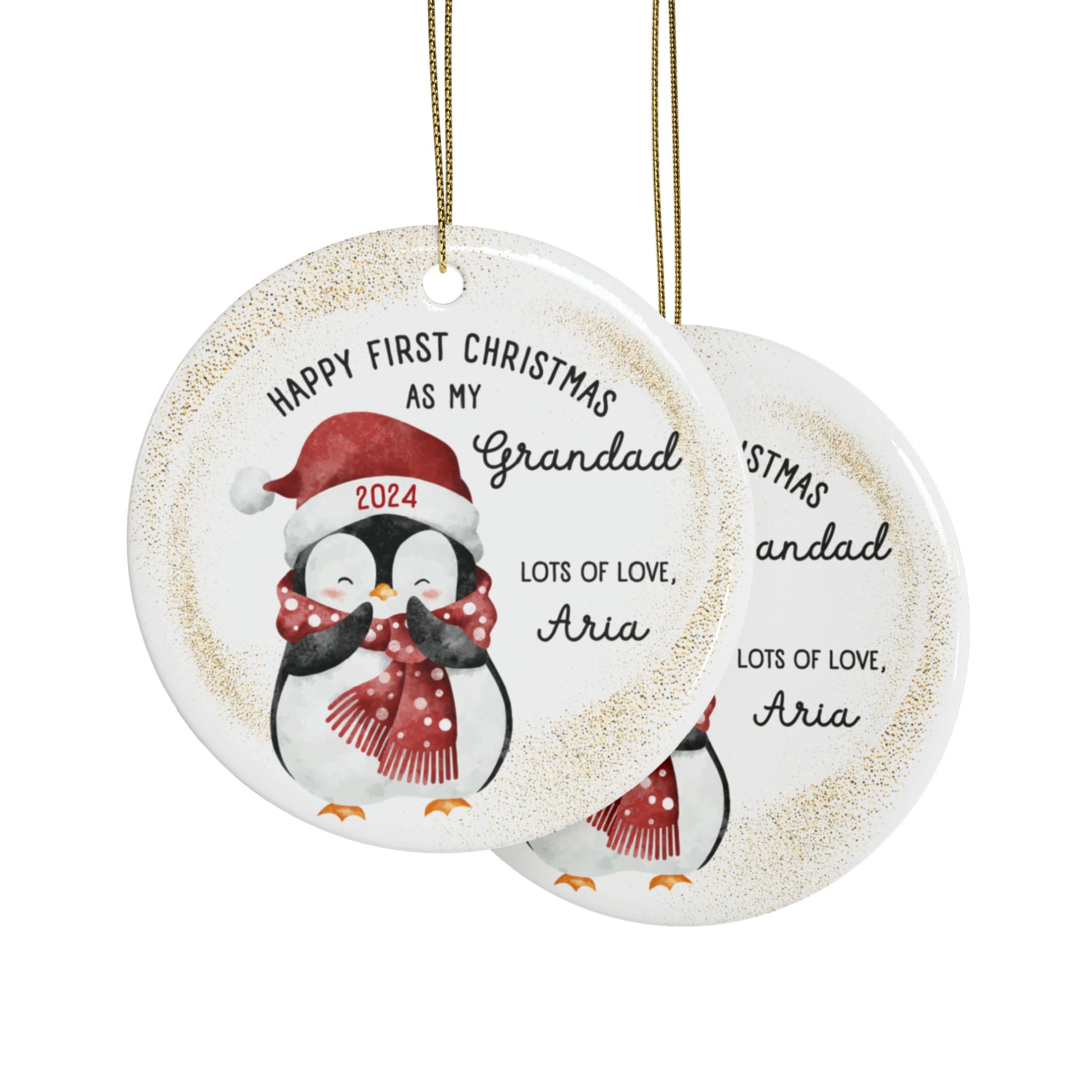 double sided Personalised "First Christmas as My Grandad" Ceramic Tree Ornament